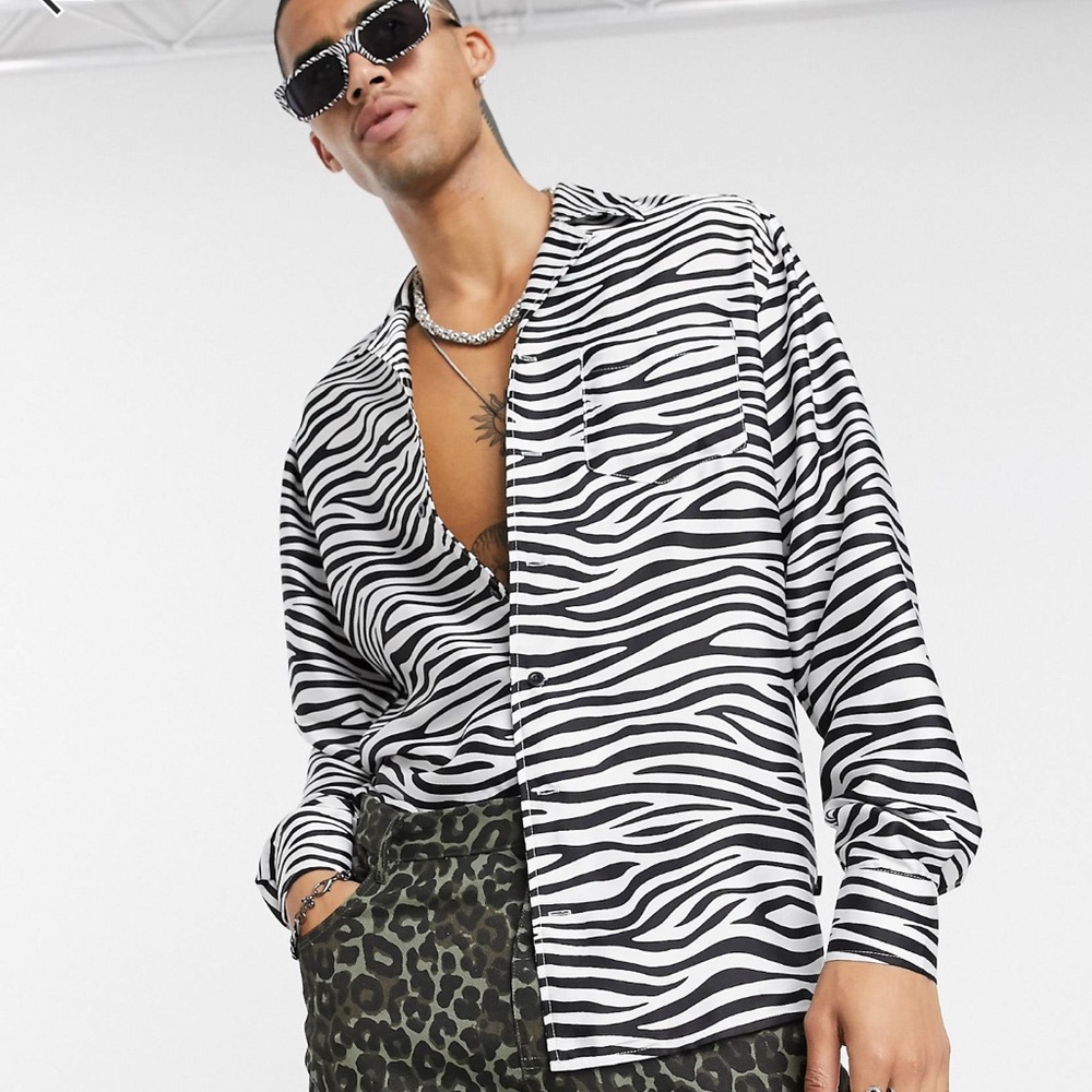 ASOS Black and White Zebra Print Casual Button Down Shirt
